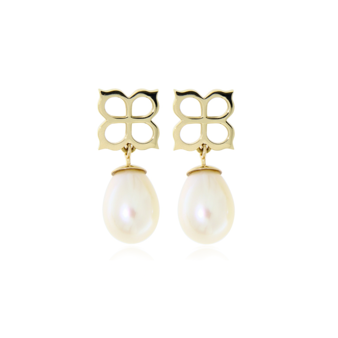 Cercei Les Fleurs de la Mer din aur Roz 14K cu perle Albe naturale