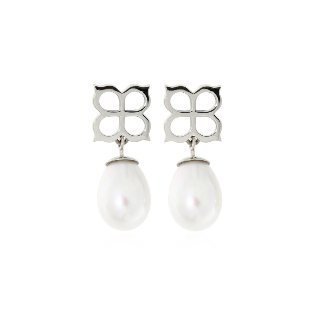 Cercei Les Fleurs de la Mer din aur Roz 14K cu perle Albe naturale