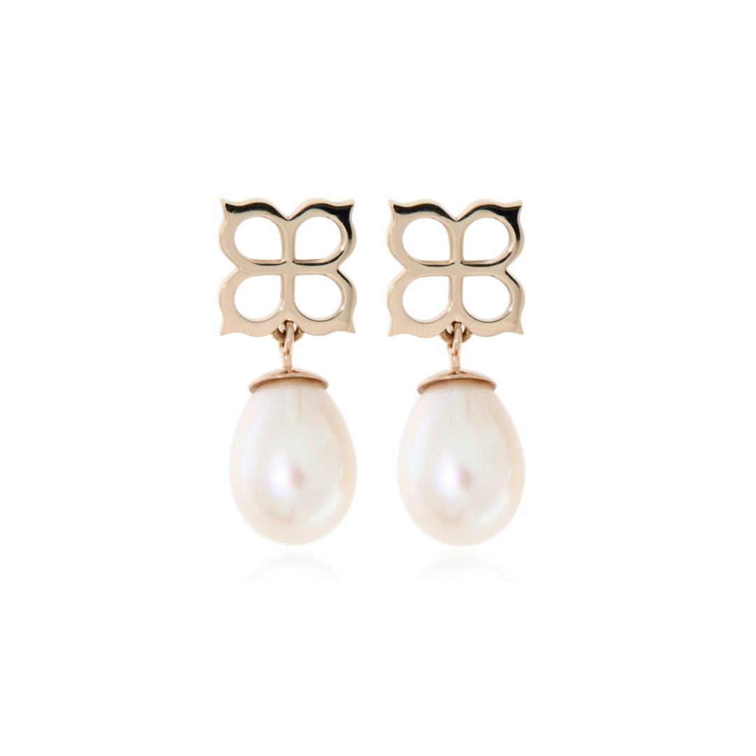 Cercei Les Fleurs de la Mer din aur Roz 14K cu perle Albe naturale