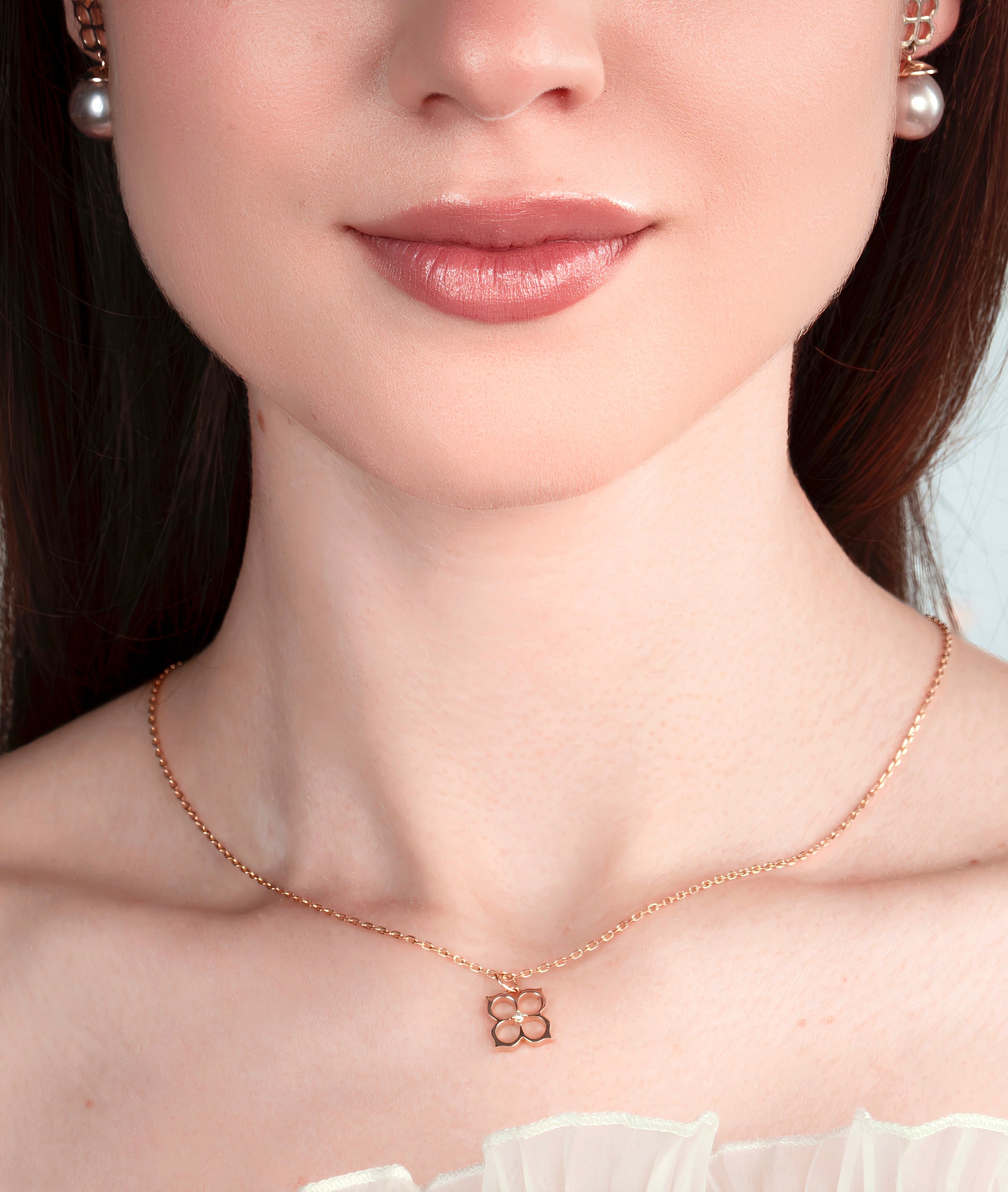 Lanț MELIEM din aur roz de 14K cu pandantiv și diamant